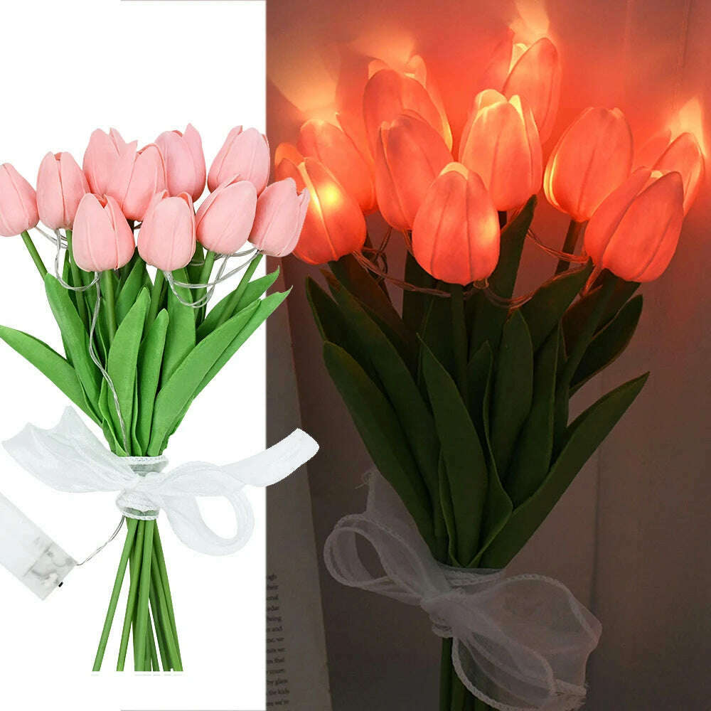 KIMLUD, 10/15Heads 13inch Led Glowing Artificial Tulip Flower Bouquet Decorations for Home/Office/Garden Fake Flower with Lights Battrty, Z03-10pcs, KIMLUD APPAREL - Womens Clothes