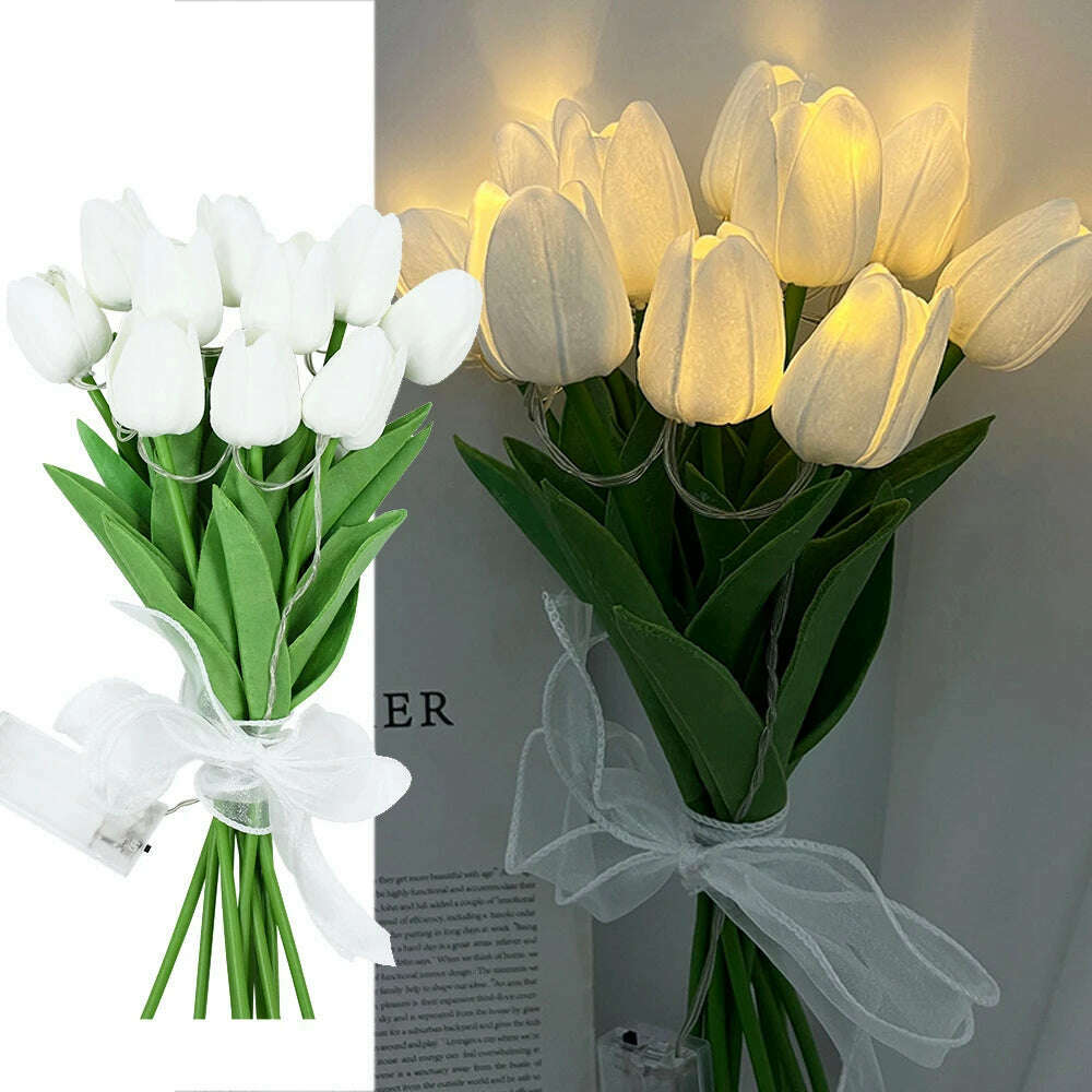 KIMLUD, 10/15Heads 13inch Led Glowing Artificial Tulip Flower Bouquet Decorations for Home/Office/Garden Fake Flower with Lights Battrty, KIMLUD Womens Clothes