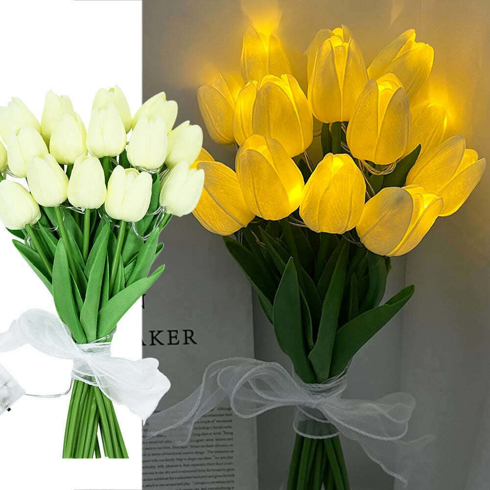 KIMLUD, 10/15Heads 13inch Led Glowing Artificial Tulip Flower Bouquet Decorations for Home/Office/Garden Fake Flower with Lights Battrty, Z05-15pcs, KIMLUD APPAREL - Womens Clothes