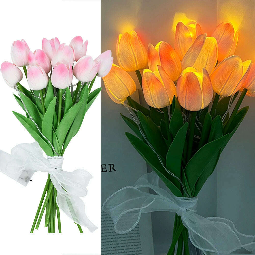 KIMLUD, 10/15Heads 13inch Led Glowing Artificial Tulip Flower Bouquet Decorations for Home/Office/Garden Fake Flower with Lights Battrty, Z04-10pcs, KIMLUD APPAREL - Womens Clothes