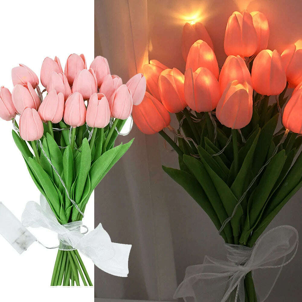 KIMLUD, 10/15Heads 13inch Led Glowing Artificial Tulip Flower Bouquet Decorations for Home/Office/Garden Fake Flower with Lights Battrty, Z07-15pcs, KIMLUD APPAREL - Womens Clothes