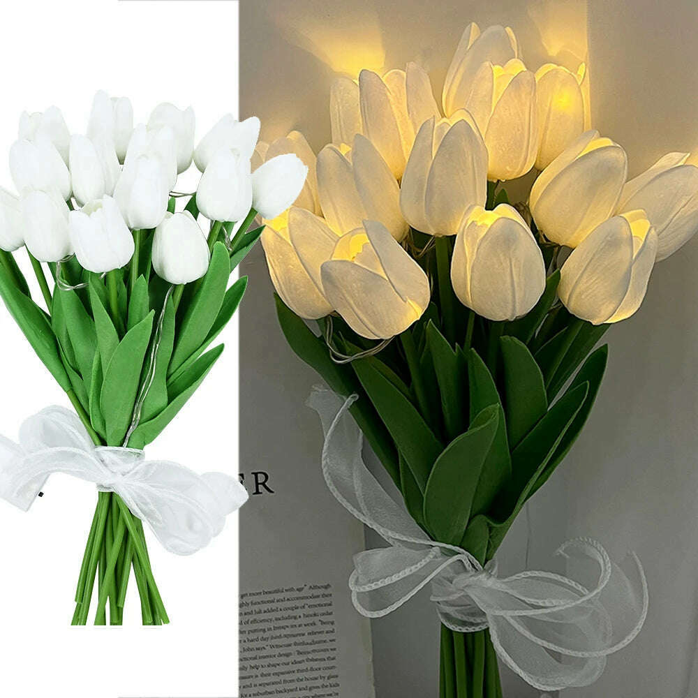 KIMLUD, 10/15Heads 13inch Led Glowing Artificial Tulip Flower Bouquet Decorations for Home/Office/Garden Fake Flower with Lights Battrty, Z06-15pcs, KIMLUD APPAREL - Womens Clothes