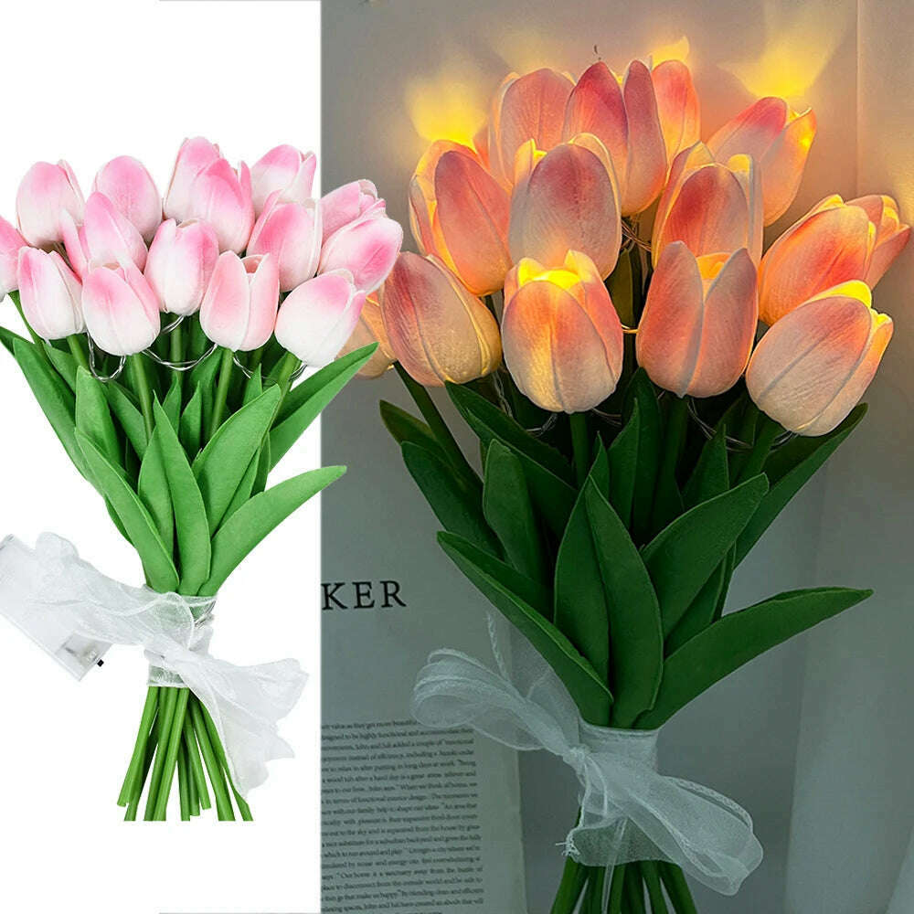 KIMLUD, 10/15Heads 13inch Led Glowing Artificial Tulip Flower Bouquet Decorations for Home/Office/Garden Fake Flower with Lights Battrty, Z08-15pcs, KIMLUD APPAREL - Womens Clothes