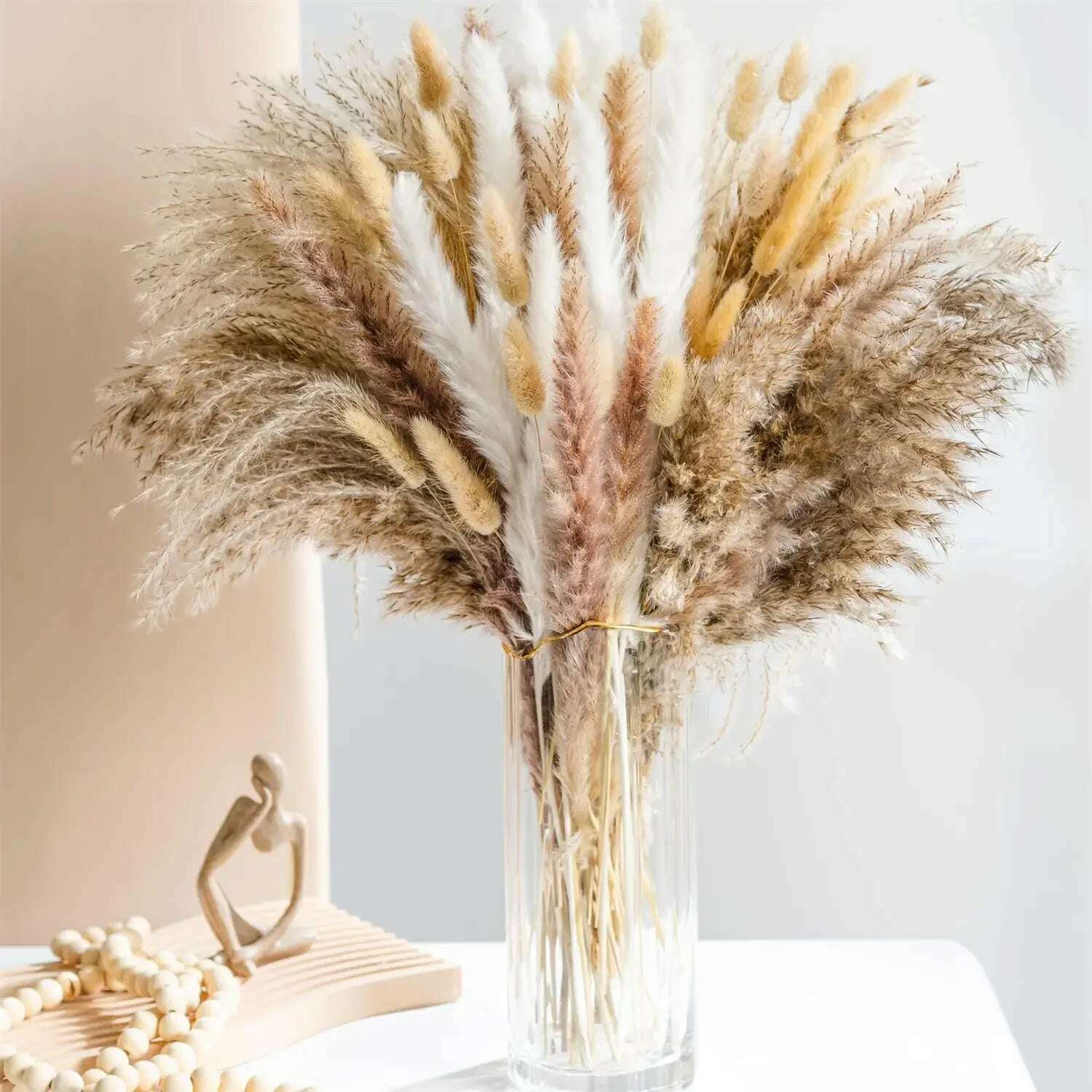 105pcs Natural Dried Flowers Pampas Floral Bouquet Boho Country Home Decoration Rabbit Tail Grass Reed Wedding Decor Arrangement - KIMLUD