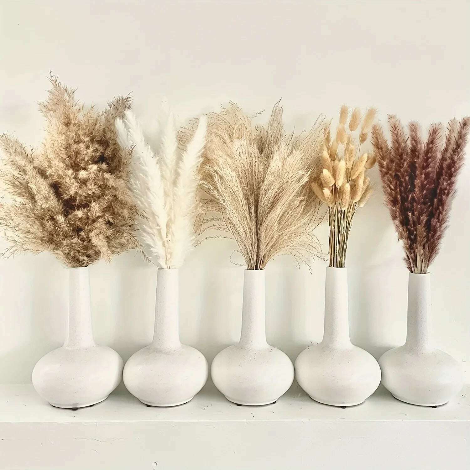 105pcs Natural Dried Flowers Pampas Floral Bouquet Boho Country Home Decoration Rabbit Tail Grass Reed Wedding Decor Arrangement - KIMLUD