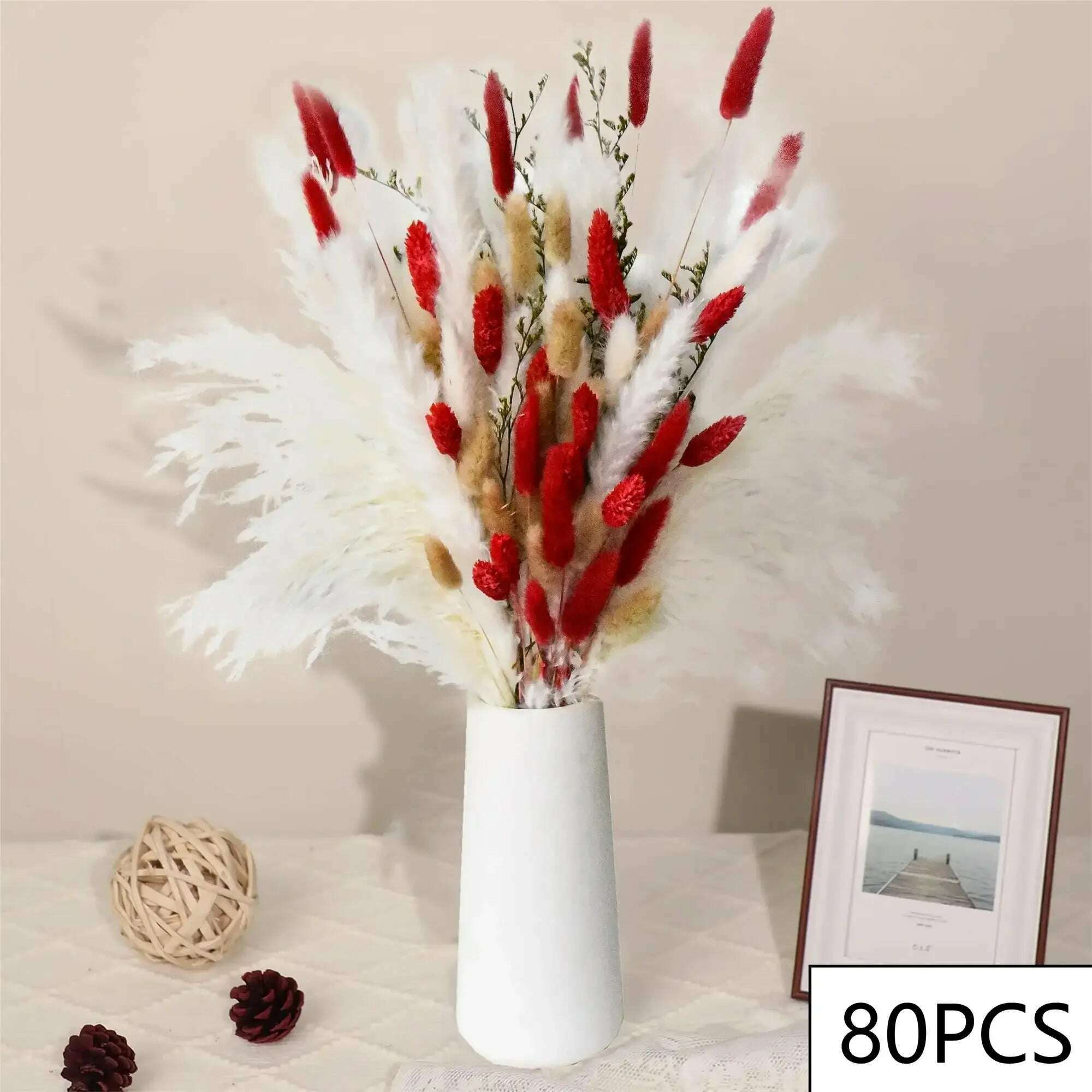 KIMLUD, 105pcs Natural Dried Flowers Pampas Floral Bouquet Boho Country Home Decoration Rabbit Tail Grass Reed Wedding Decor Arrangement, E, KIMLUD APPAREL - Womens Clothes