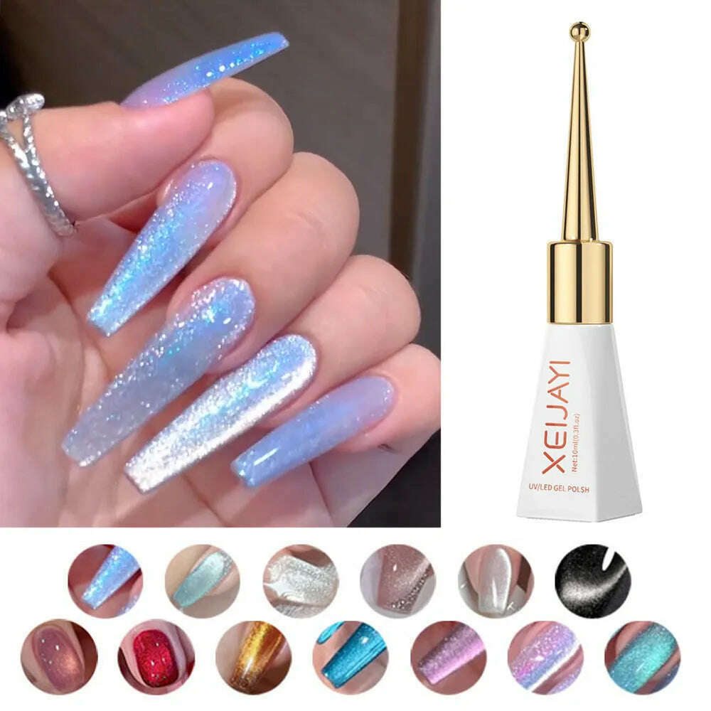 KIMLUD, 10ml Glitter Cat eye Magnetic Nail Gel Polish Semi Permanent Aurora Crystal Nail Gel Sparkling Soak Off UV Gel Nail Art Varnish, KIMLUD Womens Clothes