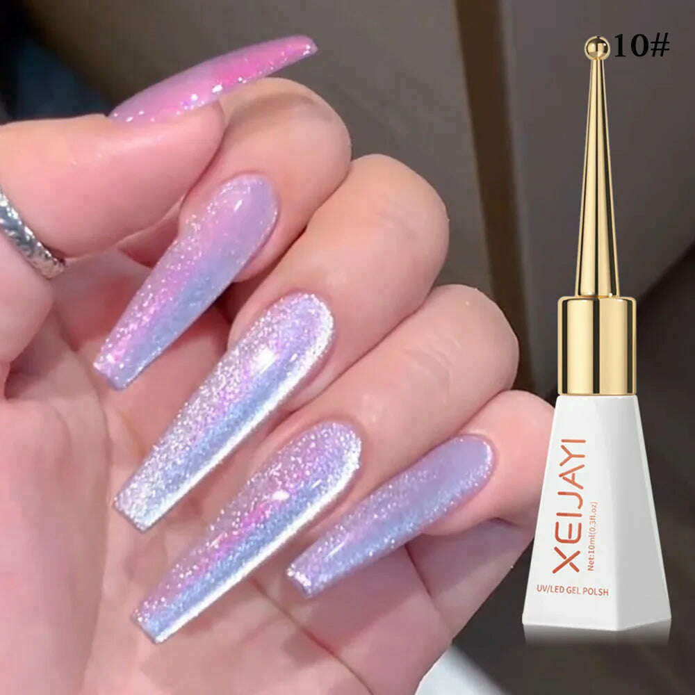 KIMLUD, 10ml Glitter Cat eye Magnetic Nail Gel Polish Semi Permanent Aurora Crystal Nail Gel Sparkling Soak Off UV Gel Nail Art Varnish, KIMLUD Womens Clothes