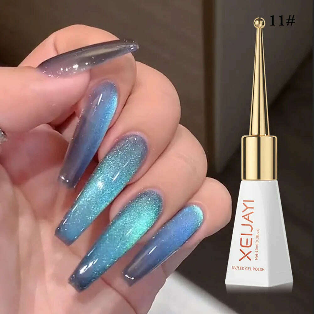 KIMLUD, 10ml Glitter Cat eye Magnetic Nail Gel Polish Semi Permanent Aurora Crystal Nail Gel Sparkling Soak Off UV Gel Nail Art Varnish, 11, KIMLUD APPAREL - Womens Clothes