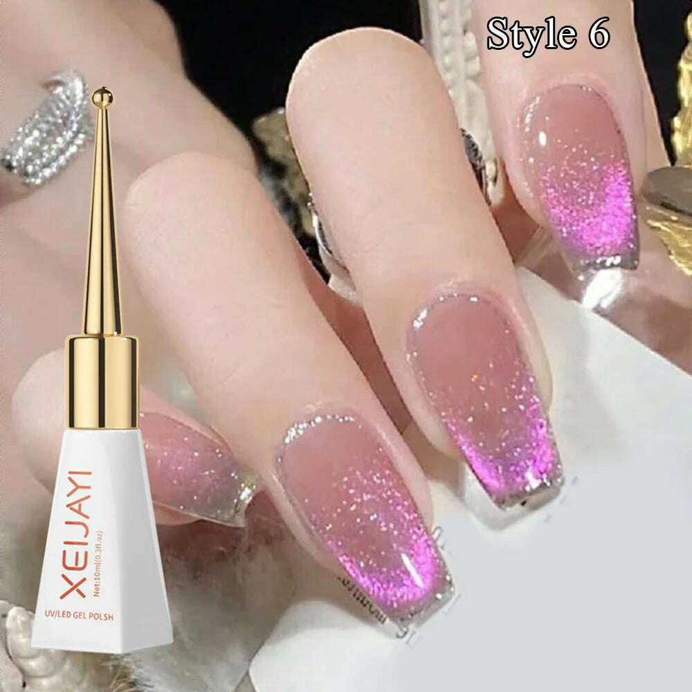 KIMLUD, 10ml Glitter Cat eye Magnetic Nail Gel Polish Semi Permanent Aurora Crystal Nail Gel Sparkling Soak Off UV Gel Nail Art Varnish, KIMLUD Womens Clothes