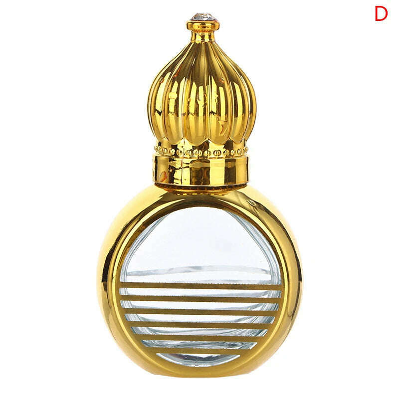 10ml Mini Essential Oil Roller Bottle Gold Crown Shape Perfume Bottling Portable Travel Electroplated Carve Glass Empty Bottle - KIMLUD