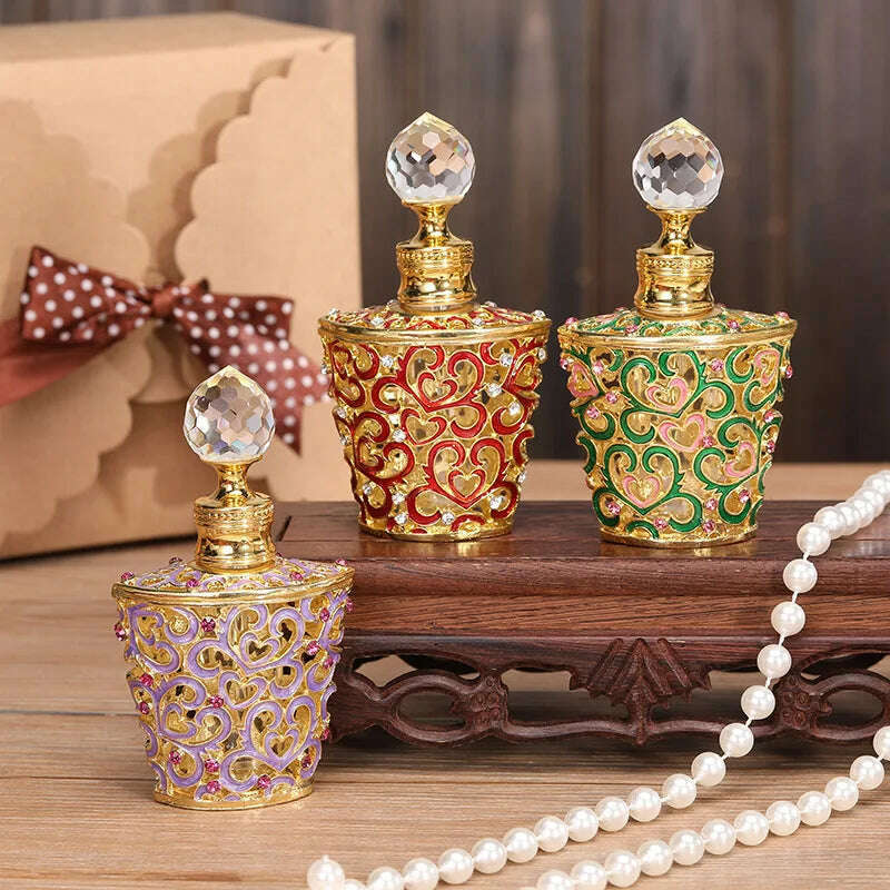 KIMLUD, 10ml Vintage Perfume Refill Bottle Arab Dubai Style Handmade Parfume Refillable Mini Empty Dropper Bottle Essential Oil Bottles, KIMLUD Womens Clothes