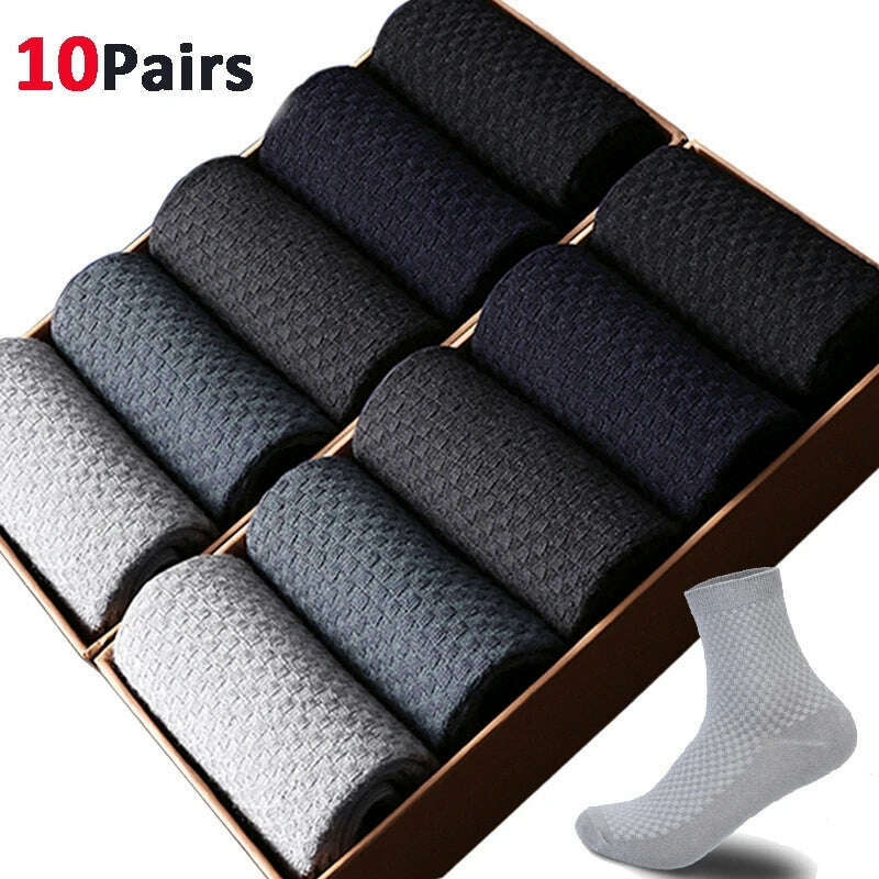 KIMLUD, 10Pairs Mens Bamboo Fiber Socks Casual Business Socks Anti-Bacterial Deodorant Breathable Cotton Sock for Men Middle Tube Socks, KIMLUD Womens Clothes