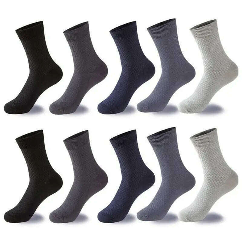 KIMLUD, 10Pairs Mens Bamboo Fiber Socks Casual Business Socks Anti-Bacterial Deodorant Breathable Cotton Sock for Men Middle Tube Socks, KIMLUD Womens Clothes