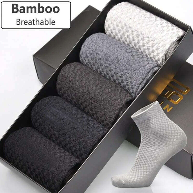 KIMLUD, 10Pairs Mens Bamboo Fiber Socks Casual Business Socks Anti-Bacterial Deodorant Breathable Cotton Sock for Men Middle Tube Socks, KIMLUD Womens Clothes