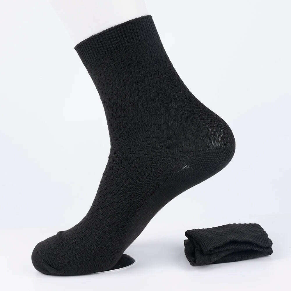 KIMLUD, 10Pairs Mens Bamboo Fiber Socks Casual Business Socks Anti-Bacterial Deodorant Breathable Cotton Sock for Men Middle Tube Socks, Black-Long / 10Pairs, KIMLUD APPAREL - Womens Clothes