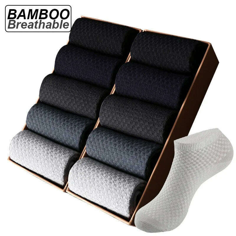 10Pairs/lot Bamboo Fiber Men Socks Large Size Short Ankle Business Black Male Meias Socks Breathable Men Plue Size EU38-48 - KIMLUD