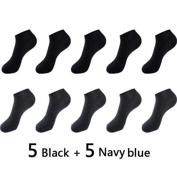 KIMLUD, 10Pairs/lot Bamboo Fiber Men Socks Large Size Short Ankle Business Black Male Meias Socks Breathable Men Plue Size EU38-48, 5BLACK 5NAVY BLUE / EU38-43 US6-10, KIMLUD APPAREL - Womens Clothes