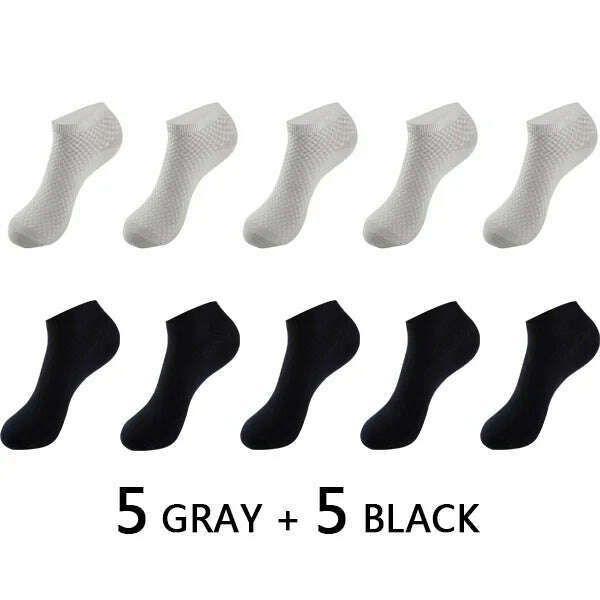 KIMLUD, 10Pairs/lot Bamboo Fiber Men Socks Large Size Short Ankle Business Black Male Meias Socks Breathable Men Plue Size EU38-48, 5BLACK 5GREY / EU38-43 US6-10, KIMLUD APPAREL - Womens Clothes