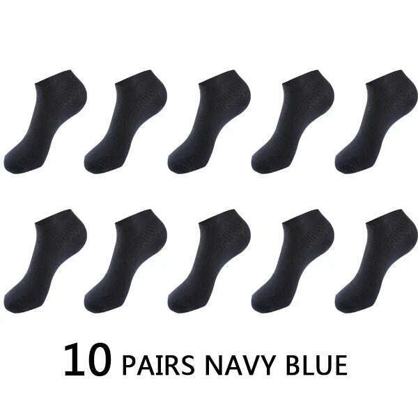 KIMLUD, 10Pairs/lot Bamboo Fiber Men Socks Large Size Short Ankle Business Black Male Meias Socks Breathable Men Plue Size EU38-48, 10 NAVY BLUE / EU38-43 US6-10, KIMLUD APPAREL - Womens Clothes