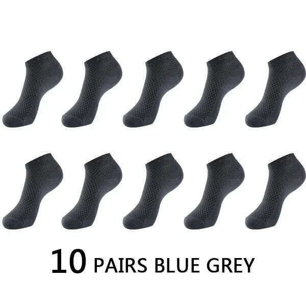 KIMLUD, 10Pairs/lot Bamboo Fiber Men Socks Large Size Short Ankle Business Black Male Meias Socks Breathable Men Plue Size EU38-48, 10 BLUE GREY / EU38-43 US6-10, KIMLUD APPAREL - Womens Clothes