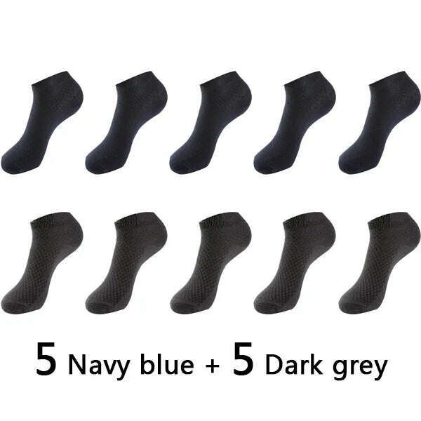 KIMLUD, 10Pairs/lot Bamboo Fiber Men Socks Large Size Short Ankle Business Black Male Meias Socks Breathable Men Plue Size EU38-48, 5DARKGREY 5NAVY BLUE / EU38-43 US6-10, KIMLUD APPAREL - Womens Clothes