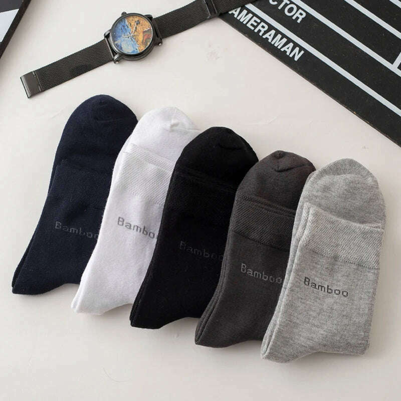 KIMLUD, 10Pairs/lot Men Bamboo Fiber Socks Casual Black White Business Anti-Bacterial Breatheable Male Sock High Quality Size 38-45, KIMLUD Womens Clothes