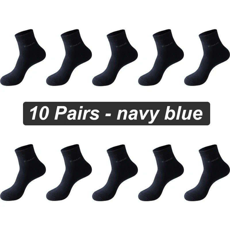 KIMLUD, 10Pairs/lot Men Bamboo Fiber Socks Casual Black White Business Anti-Bacterial Breatheable Male Sock High Quality Size 38-45, 10 Pairs navy blue / EUR38-45(US6-11), KIMLUD APPAREL - Womens Clothes