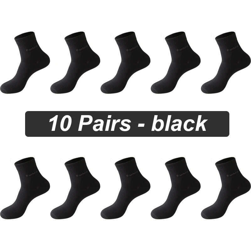 KIMLUD, 10Pairs/lot Men Bamboo Fiber Socks Casual Black White Business Anti-Bacterial Breatheable Male Sock High Quality Size 38-45, 10 Pairs black / EUR38-45(US6-11), KIMLUD APPAREL - Womens Clothes