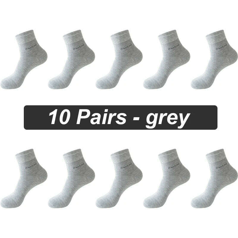 KIMLUD, 10Pairs/lot Men Bamboo Fiber Socks Casual Black White Business Anti-Bacterial Breatheable Male Sock High Quality Size 38-45, 10 Pairs grey / EUR38-45(US6-11), KIMLUD APPAREL - Womens Clothes