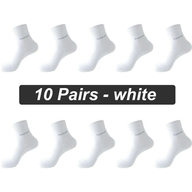 KIMLUD, 10Pairs/lot Men Bamboo Fiber Socks Casual Black White Business Anti-Bacterial Breatheable Male Sock High Quality Size 38-45, 10 Pairs white / EUR38-45(US6-11), KIMLUD APPAREL - Womens Clothes