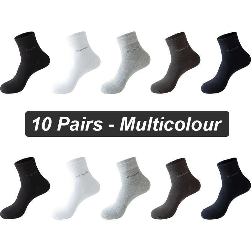 KIMLUD, 10Pairs/lot Men Bamboo Fiber Socks Casual Black White Business Anti-Bacterial Breatheable Male Sock High Quality Size 38-45, 10 Pairs Multicolour / EUR38-45(US6-11), KIMLUD APPAREL - Womens Clothes