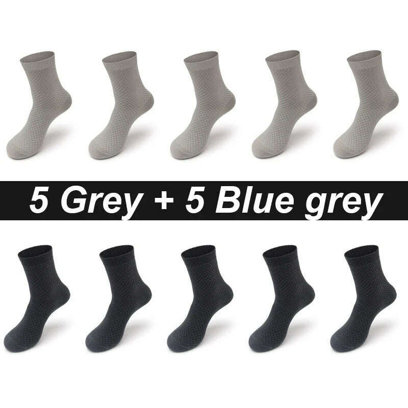 KIMLUD, 10Pairs/Lot Men's Bamboo Fiber Socks Long Black Business Soft Breathable New High Quality  Autumn for Male Socks Plus Size 39-48, 5 grey 5 blue grey / EU 43-48(Plus Size) / uzbekistan, KIMLUD APPAREL - Womens Clothes