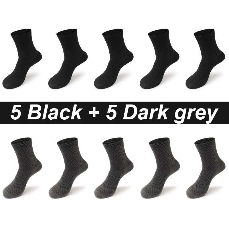 KIMLUD, 10Pairs/Lot Men's Bamboo Fiber Socks Long Black Business Soft Breathable New High Quality  Autumn for Male Socks Plus Size 39-48, 5 black 5 dark grey / EU 43-48(Plus Size) / uzbekistan, KIMLUD APPAREL - Womens Clothes