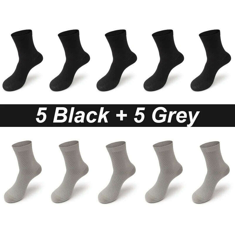 KIMLUD, 10Pairs/Lot Men's Bamboo Fiber Socks Long Black Business Soft Breathable New High Quality  Autumn for Male Socks Plus Size 39-48, 5 black 5 grey / EU 43-48(Plus Size) / uzbekistan, KIMLUD APPAREL - Womens Clothes