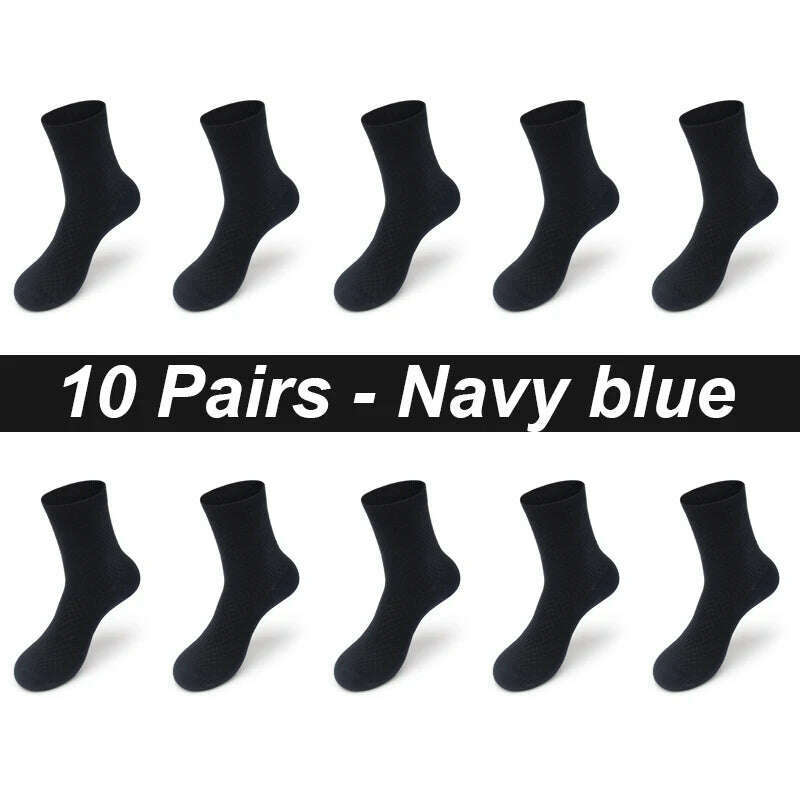 KIMLUD, 10Pairs/Lot Men's Bamboo Fiber Socks Long Black Business Soft Breathable New High Quality  Autumn for Male Socks Plus Size 39-48, 10 Pairs Navy blue / EU 43-48(Plus Size) / uzbekistan, KIMLUD APPAREL - Womens Clothes