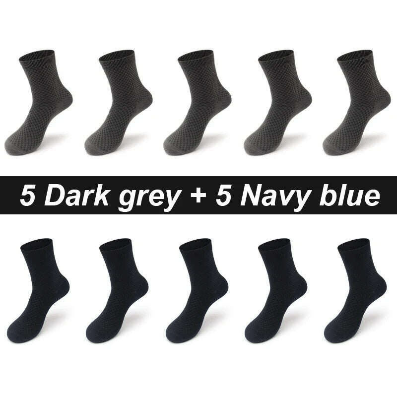 KIMLUD, 10Pairs/Lot Men's Bamboo Fiber Socks Long Black Business Soft Breathable New High Quality  Autumn for Male Socks Plus Size 39-48, 5 darkgrey5navyblue / EU 43-48(Plus Size) / CHINA, KIMLUD APPAREL - Womens Clothes