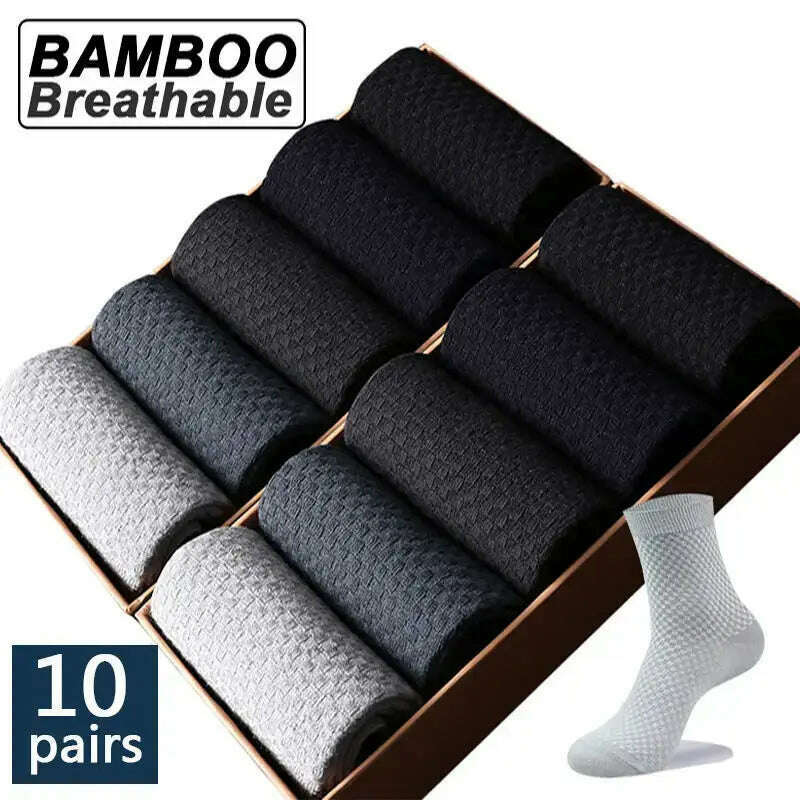 KIMLUD, 10Pairs/Men's Bamboo Fiber Socks Classic Business Office Stockings Breathable Deodorant Feet Men's Dress Socks Plus-size EU39-45, KIMLUD Womens Clothes