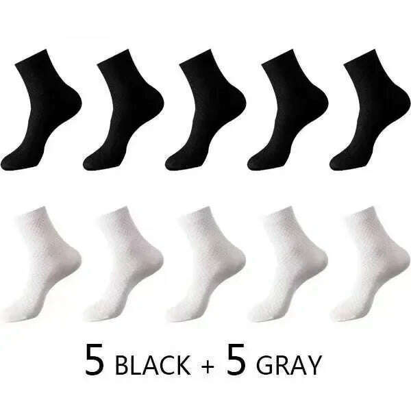 KIMLUD, 10Pairs/Men's Bamboo Fiber Socks Classic Business Office Stockings Breathable Deodorant Feet Men's Dress Socks Plus-size EU39-45, 5Black 5Grey / EU39-45, KIMLUD APPAREL - Womens Clothes