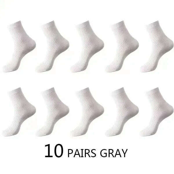 KIMLUD, 10Pairs/Men's Bamboo Fiber Socks Classic Business Office Stockings Breathable Deodorant Feet Men's Dress Socks Plus-size EU39-45, 10pairs Light Grey / EU39-45, KIMLUD APPAREL - Womens Clothes