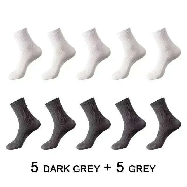 KIMLUD, 10Pairs/Men's Bamboo Fiber Socks Classic Business Office Stockings Breathable Deodorant Feet Men's Dress Socks Plus-size EU39-45, 5Dark Grey 5Grey / EU39-45, KIMLUD APPAREL - Womens Clothes