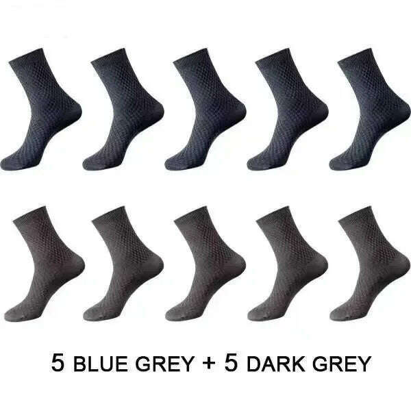 KIMLUD, 10Pairs/Men's Bamboo Fiber Socks Classic Business Office Stockings Breathable Deodorant Feet Men's Dress Socks Plus-size EU39-45, 5BlueGrey 5DarkGrey / EU39-45, KIMLUD APPAREL - Womens Clothes