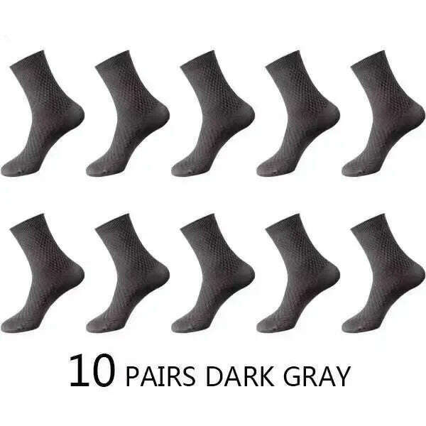 KIMLUD, 10Pairs/Men's Bamboo Fiber Socks Classic Business Office Stockings Breathable Deodorant Feet Men's Dress Socks Plus-size EU39-45, 10pairs Dark Grey / EU39-45, KIMLUD APPAREL - Womens Clothes