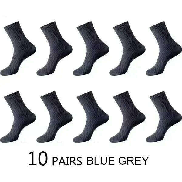 KIMLUD, 10Pairs/Men's Bamboo Fiber Socks Classic Business Office Stockings Breathable Deodorant Feet Men's Dress Socks Plus-size EU39-45, 10pairs Blue Grey / EU39-45, KIMLUD APPAREL - Womens Clothes