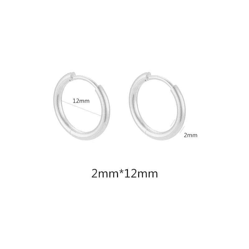 KIMLUD, 10pcs Stainless Steel Small Hoops Earring 8-20mm Women Men Piercing Ear Cartilage Stainles Steel Round Circle Pendientes, 2mmx12mm-steel, KIMLUD APPAREL - Womens Clothes