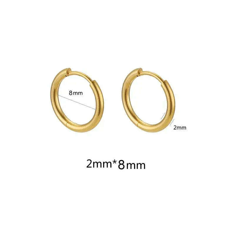 KIMLUD, 10pcs Stainless Steel Small Hoops Earring 8-20mm Women Men Piercing Ear Cartilage Stainles Steel Round Circle Pendientes, 2mmx8mm-gold, KIMLUD APPAREL - Womens Clothes