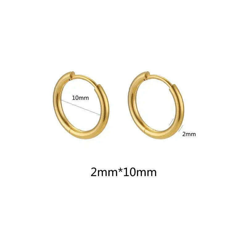 KIMLUD, 10pcs Stainless Steel Small Hoops Earring 8-20mm Women Men Piercing Ear Cartilage Stainles Steel Round Circle Pendientes, 2mmx10mm-gold, KIMLUD APPAREL - Womens Clothes