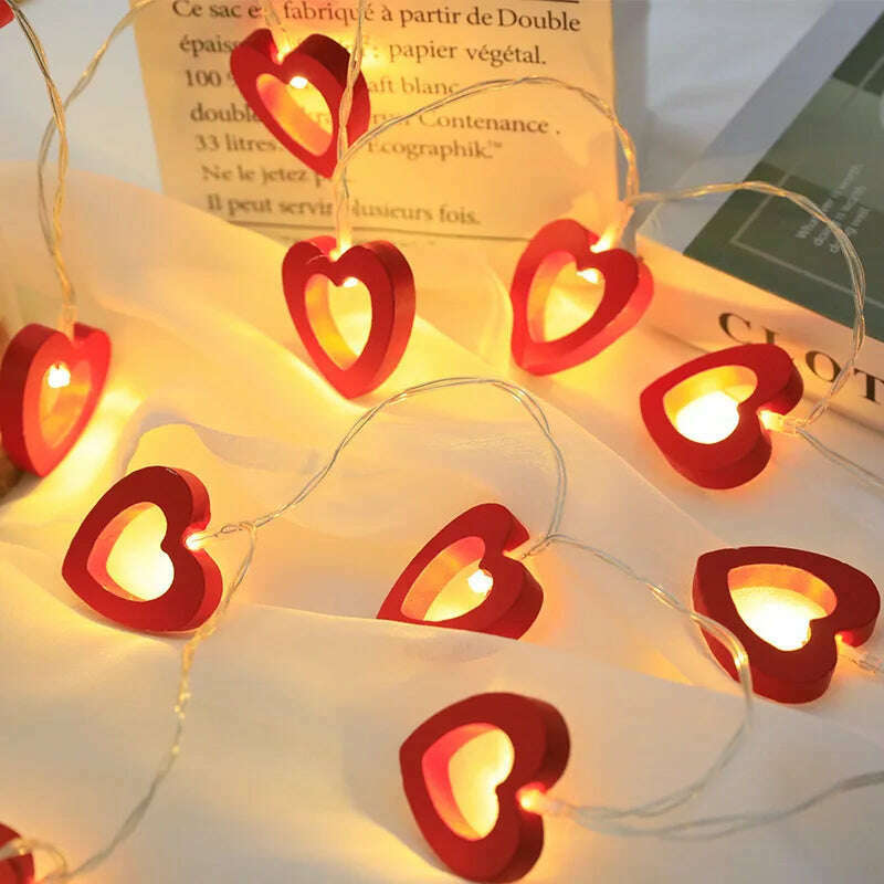 KIMLUD, 10pcs Valentine's Day Wooden Heart String Lights Fairy Light Hanging Lamp Valentines Wedding Birthday party room Decoration, KIMLUD Womens Clothes