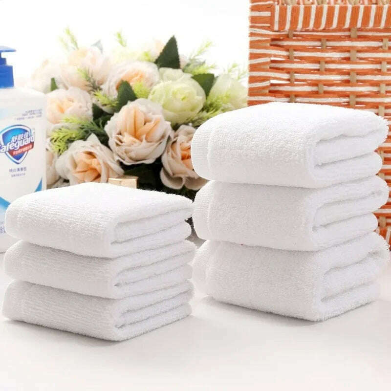 KIMLUD, 10pcs/lot Good Quality White Cheap Face Towel Small Hand Towels Kitchen Towel Hotel Restaurant Kindergarten Cotton Towel, WHITE, KIMLUD APPAREL - Womens Clothes