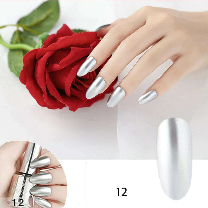 KIMLUD, 12 Colors Mirror Polish Long-lasting Quick-drying Metallic Silver Purple Rose Gold Nail Polish Is Not Peelable Nails Gel Varnish, 12, KIMLUD APPAREL - Womens Clothes